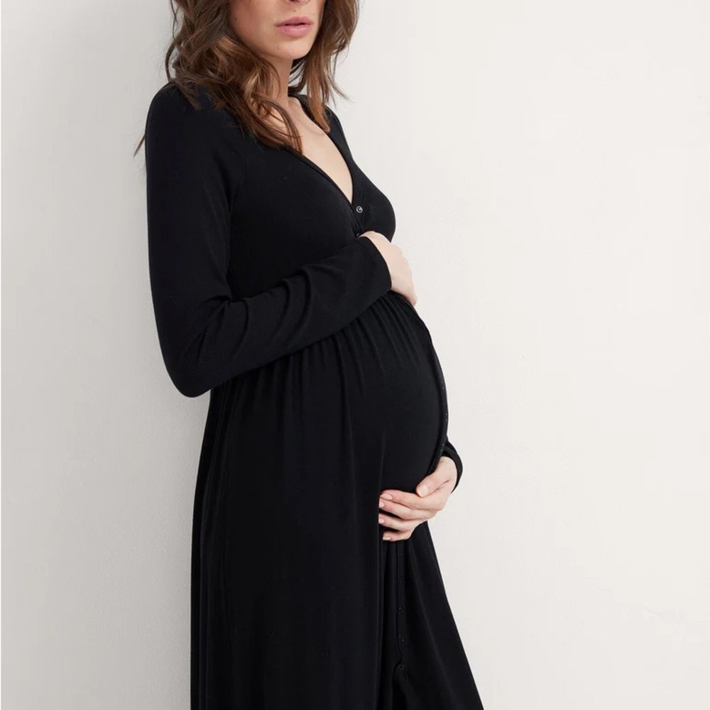 Hatch Maternity / Nursing Long Sleeve Ribbed Snap Dress - Size L - Black